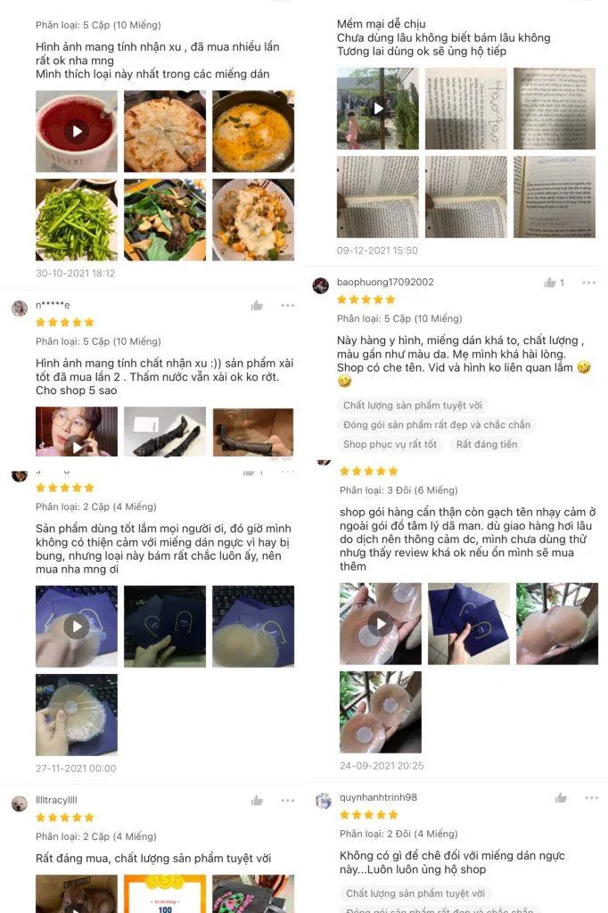 Đánh giá khách hàng trên Shopee về miếng dán ngực Nhật Bản Ultra Thin Silicone cao cấp (Ảnh: Internet)