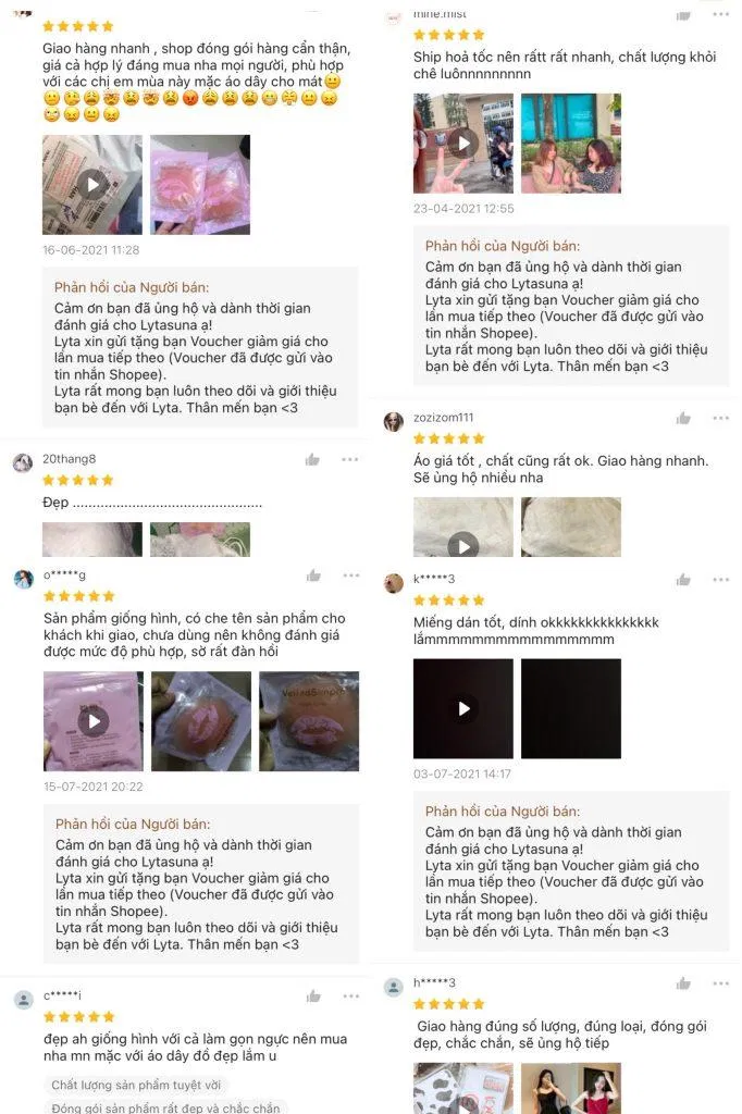 Đánh giá khách hàng trên Shopee về miếng dán nâng ngực silicon chống chảy xệ (Ảnh: Internet) Đánh giá khách hàng trên Shopee về miếng dán nâng ngực silicon chống chảy xệ (Ảnh: Internet)