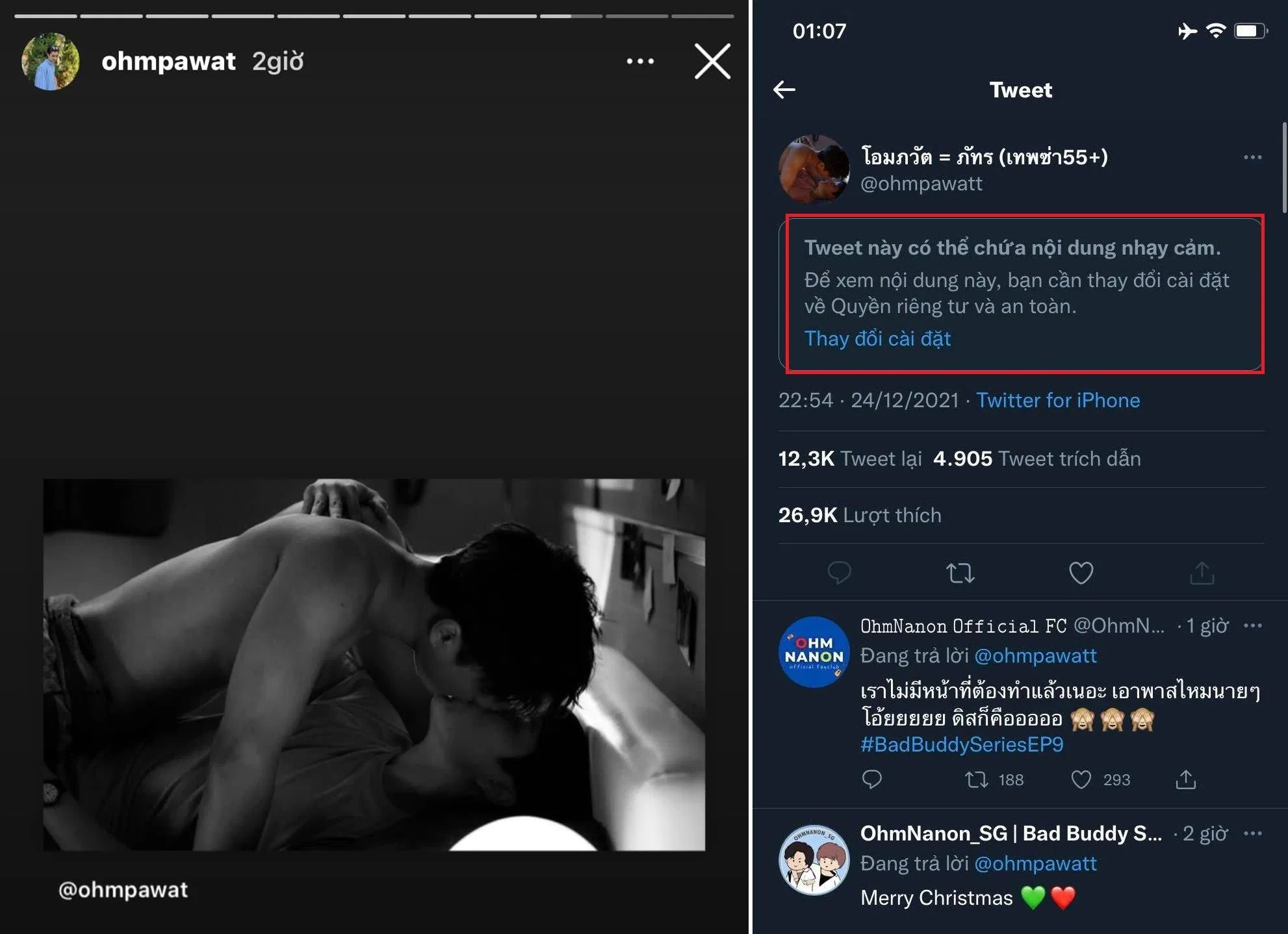 Đăng lên cả story và Twitter để rồi bị Twitter "gắn cờ" vì nội dung nhạy cảm. (Ảnh: Internet)