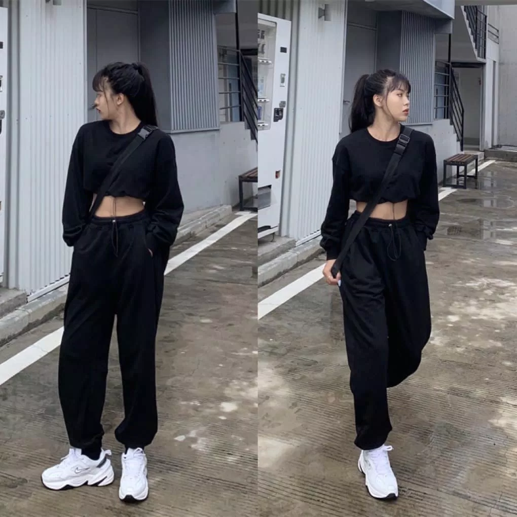 Quần jogger nữ kết hợp cùng áo croptop (Nguồn: Internet)