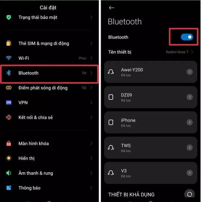 Bật kết nối Bluetooth của điện thoại Android (Ảnh: Internet).