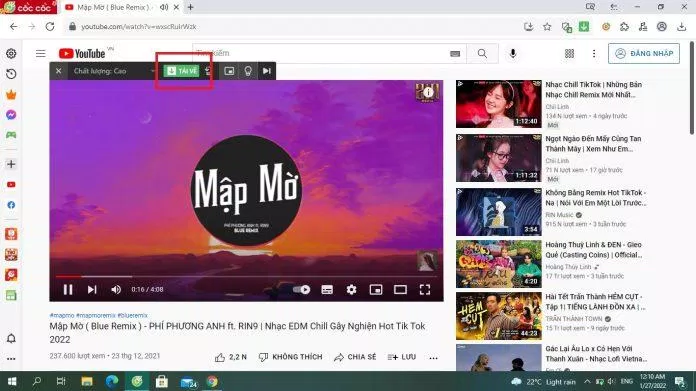 Tải video YouTube bằng trình duyệt Cốc Cốc (Nguồn: BlogAnChoi). Tải video YouTube bằng trình duyệt Cốc Cốc (Nguồn: BlogAnChoi).