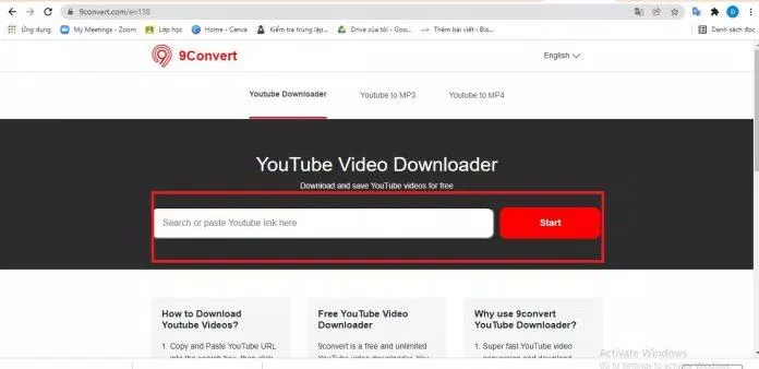 Truy cập vào 9convert, dán link video vào ô tìm kiếm rồi nhấn Start (Nguồn: BlogAnChoi). Truy cập vào 9convert, dán link video vào ô tìm kiếm rồi nhấn Start (Nguồn: BlogAnChoi).