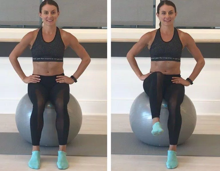 Luyện tập đơn giản với bài tập ngồi trên bóng. (Ảnh: Internet) Luyện tập đơn giản với bài tập ngồi trên bóng. (Ảnh: Internet)