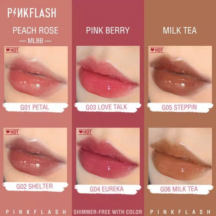 Bảng màu đa dạng phù hợp với rất nhiều tone makeup của son bóng Pink Flash (Nguồn: internet)