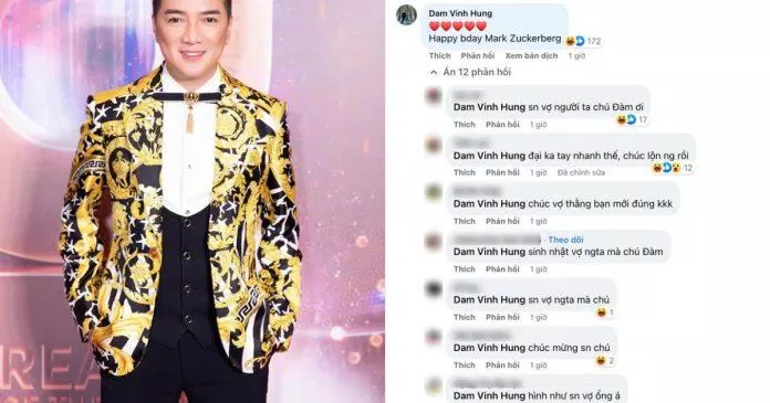Lời chúc "nhầm địa chỉ" của Đàm Vĩnh Hưng trong bài đăng của Mark (Ảnh: Internet) Lời chúc "nhầm địa chỉ" của Đàm Vĩnh Hưng trong bài đăng của Mark (Ảnh: Internet)
