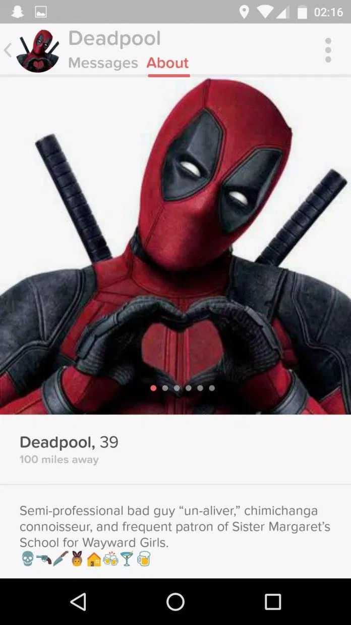 Deadpool đã có mặt trên Tinder - Bạn sẽ quẹt trái hay quẹt phải? (Nguồn: Internet).