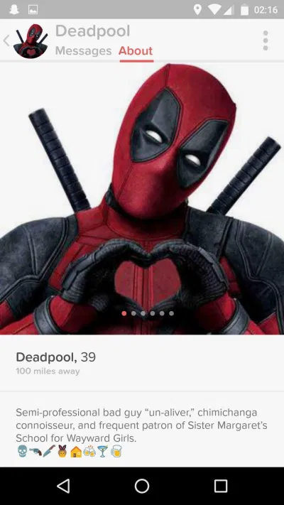 Deadpool đã có mặt trên Tinder - Bạn sẽ quẹt trái hay quẹt phải? (Nguồn: Internet). Deadpool đã có mặt trên Tinder - Bạn sẽ quẹt trái hay quẹt phải? (Nguồn: Internet).