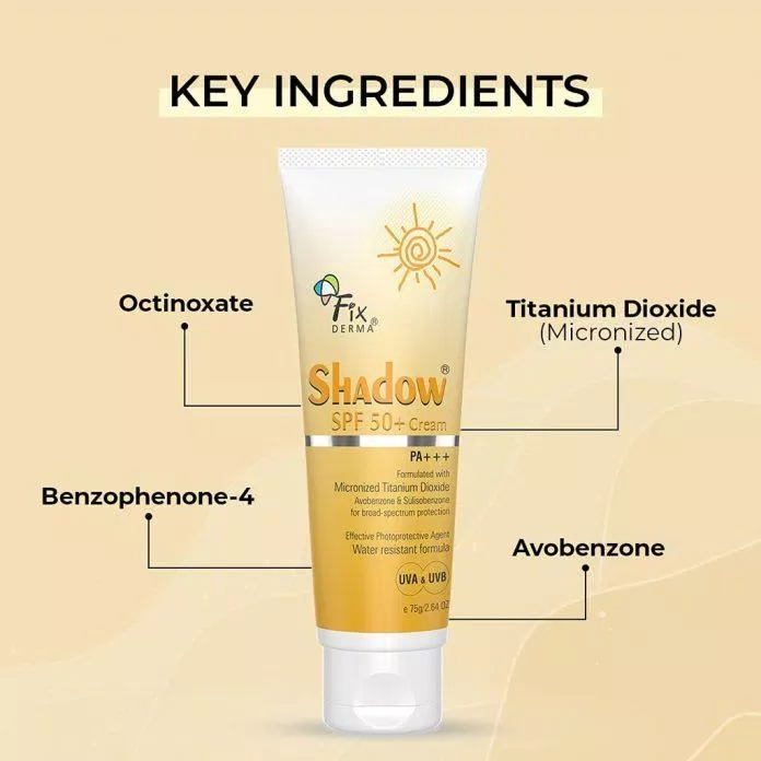 Kem chống nắng Fixderma Shadow SPF 50+ Cream có chứa các màng lọc chống nắng giúp bảo vệ da trước tia UV (nguồn: internet)