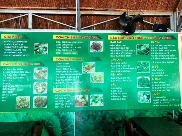 Menu của quán. (Ảnh: Internet)