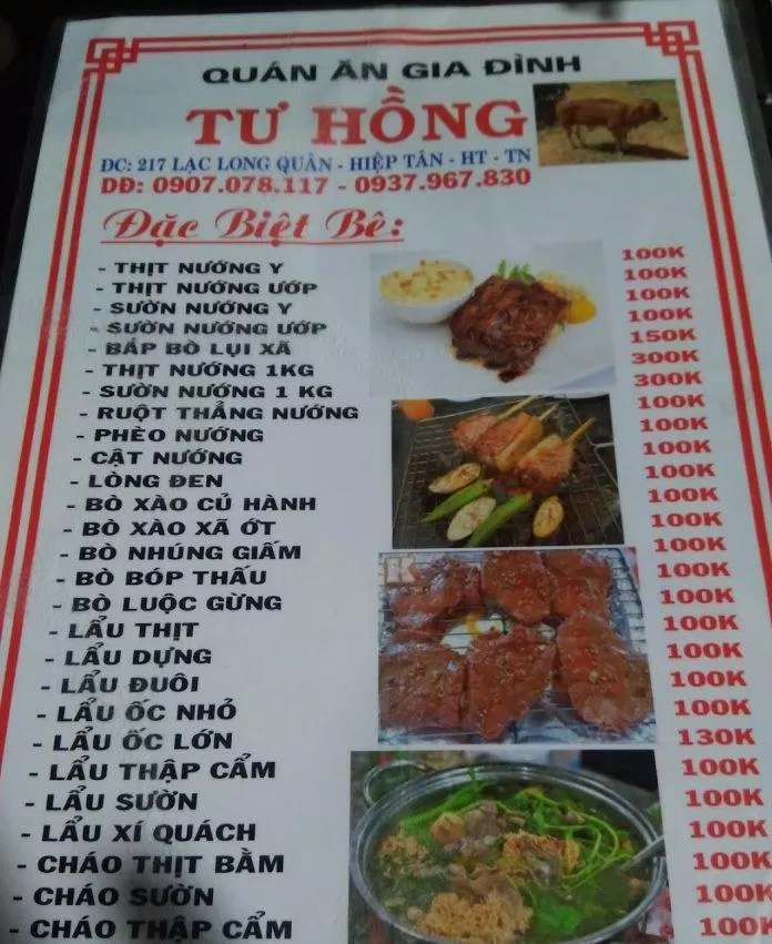 Menu của quán. (Ảnh: Internet)