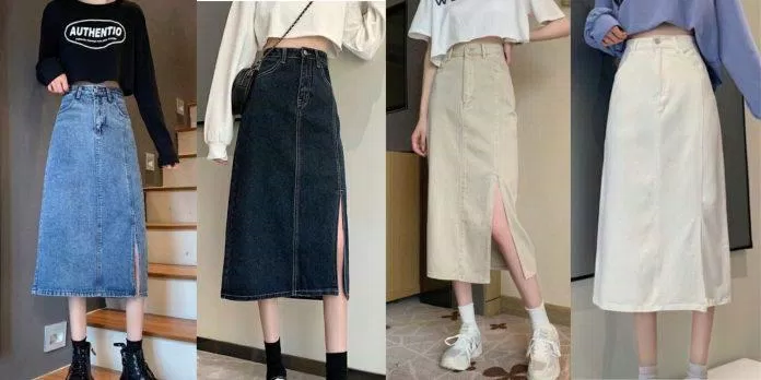 Chân váy Jeans xẻ gấu với 4 màu sắc khác biệt ( nguồn ảnh Internet )