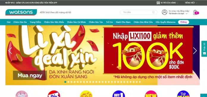 Website chính thức của Watsons Việt Nam (Nguồn: Internet)