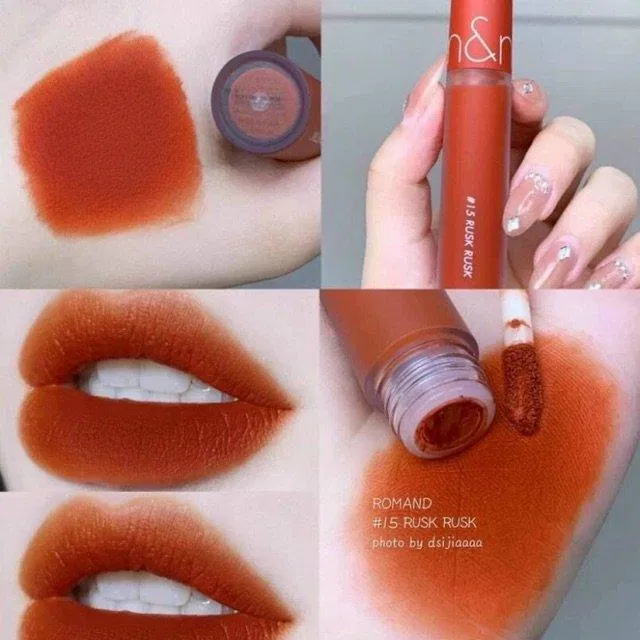 169 Top 10 son màu cam cháy siêu đẹp, hot nhất hiện nay mới nhất 17 Son kem lì Rom&nd Zero Velvet Tint - 15 Rusk Rusk