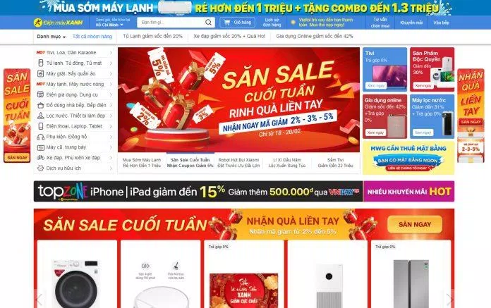 Giao diện trang web Điện Máy Xanh (Ảnh: Internet). Giao diện trang web Điện Máy Xanh (Ảnh: Internet).