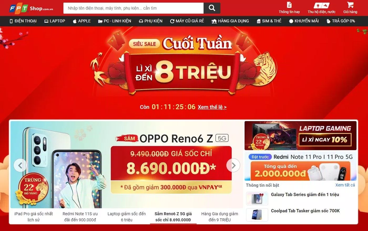 Giao diện trang web FPT Shop (Ảnh: Internet).