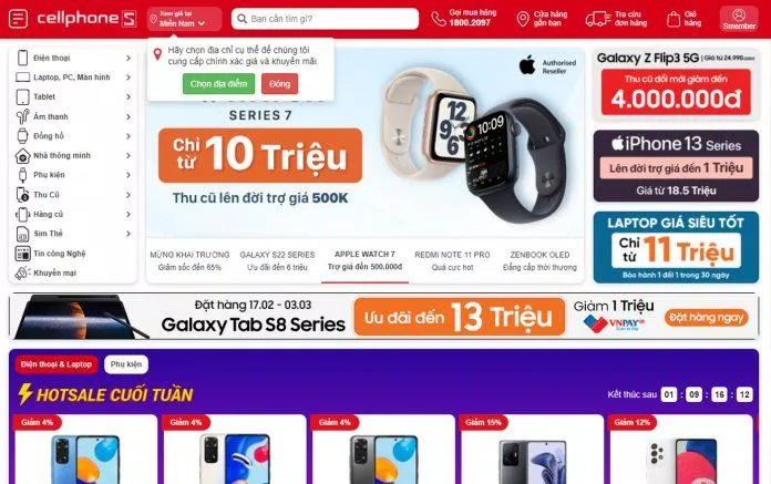 Giao diện CellphoneS (Ảnh: Internet). Giao diện CellphoneS (Ảnh: Internet).