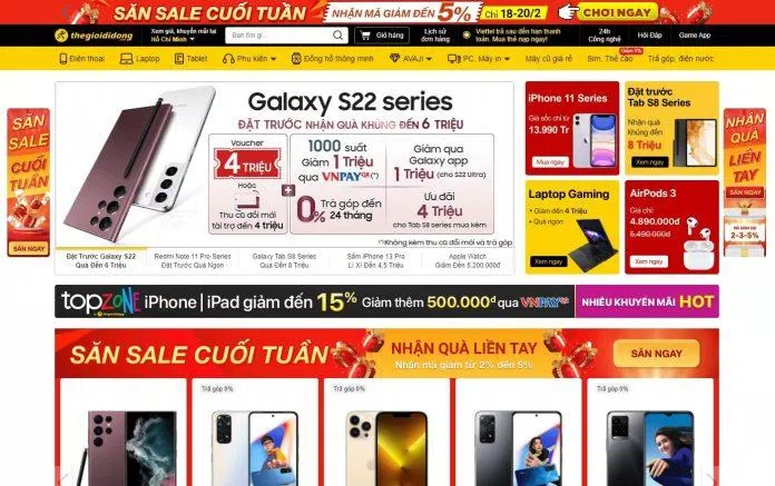 Giao diện trang web Thế Giới Di Động (Ảnh: Internet). Giao diện trang web Thế Giới Di Động (Ảnh: Internet).