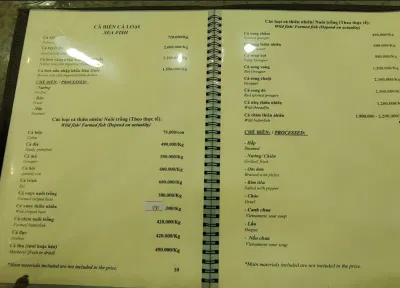Menu của nhà hàng. (Ảnh: Internet)