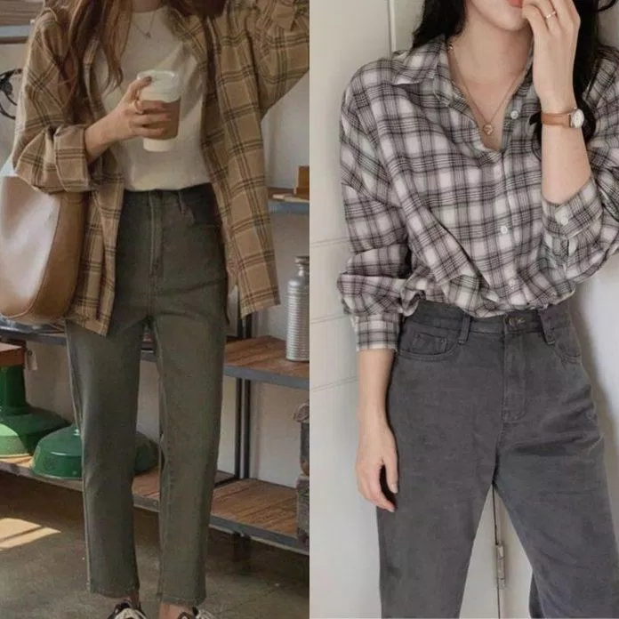 Sơ mi kẻ sọc oversized cùng quần jeans đi cà phê hay đi làm (Nguồn: Internet)