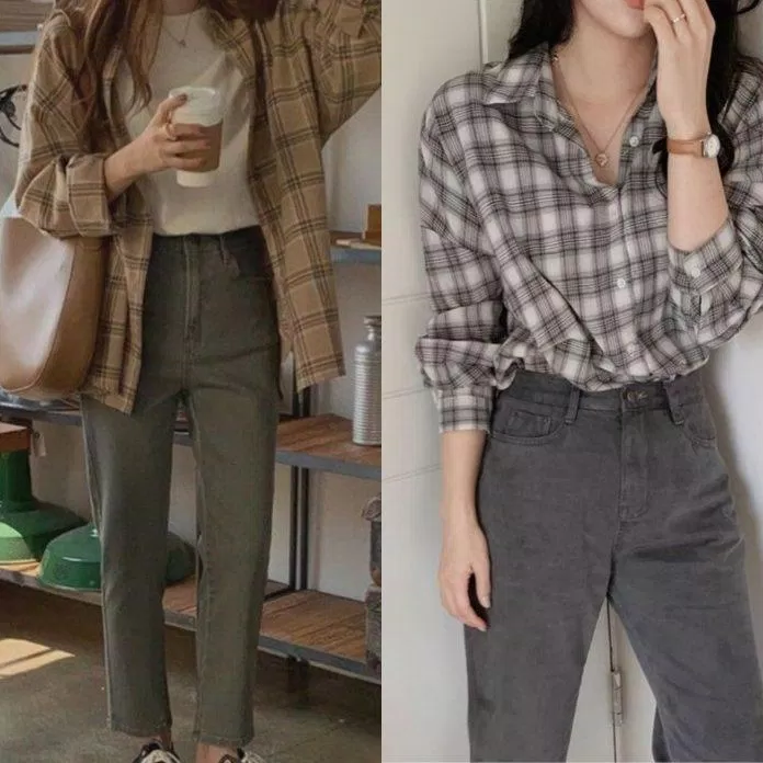 169 5 Tips mix đồ với áo sơ mi caro oversize vừa đẹp vừa trẻ trung mới nhất 2 Sơ mi kẻ sọc oversized cùng quần jeans đi cà phê hay đi làm (Nguồn: Internet)
