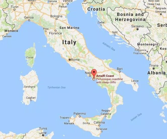 Vị trí đường bờ biển Amalfi (Ảnh: Internet)