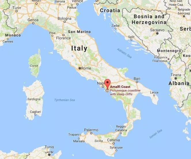 Vị trí đường bờ biển Amalfi (Ảnh: Internet) Vị trí đường bờ biển Amalfi (Ảnh: Internet)
