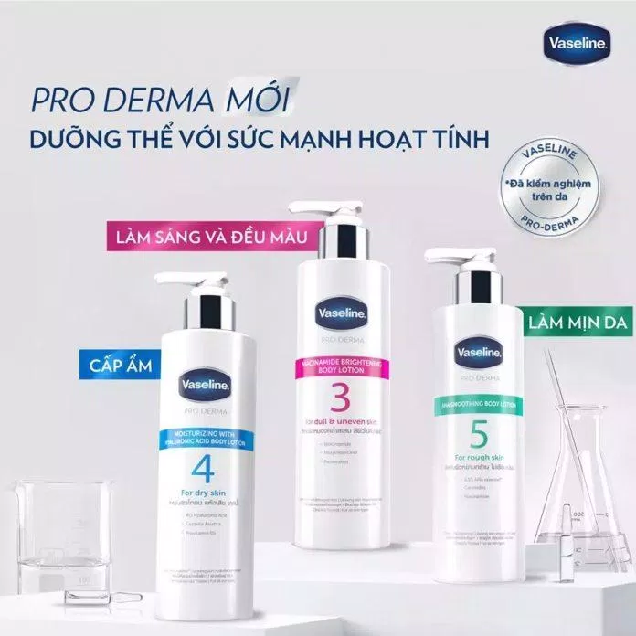Bộ sản phẩm sữa dưỡng thể Vaseline Pro Derma các loại giúp giải quyết các vấn đề chăm sóc da body (Ảnh: Internet)