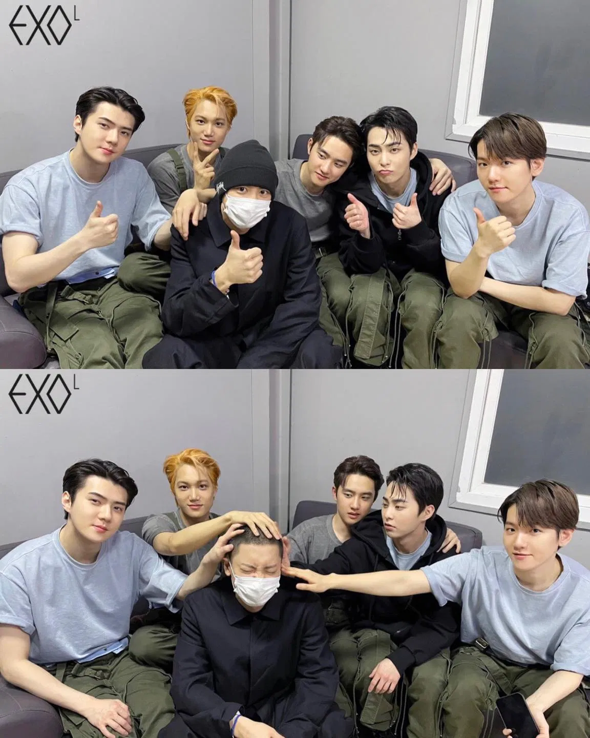 Phong cách chụp ảnh truyền thống nhà EXO khi có thành viên nhập ngũ (Ảnh: Internet)