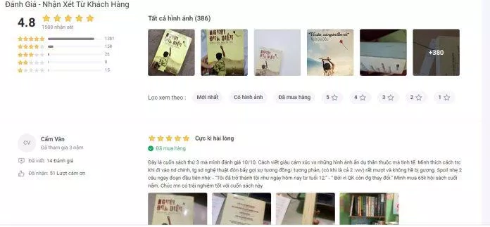 Độc giả tích cực để lại đánh giá và chia sẻ cảm nhận về cuốn sách trên Tiki (Ảnh: BlogAnChoi)