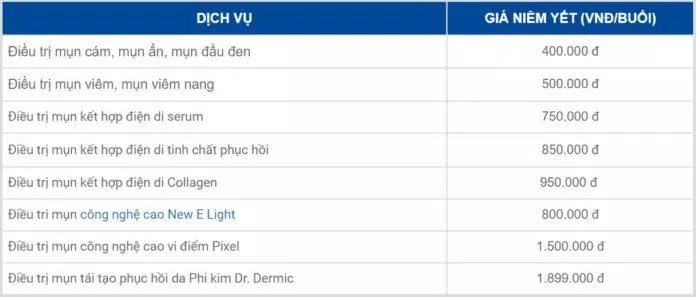 Bảng giá dịch vụ tham khảo tại Hiền Vân spa (Nguồn: Internet)