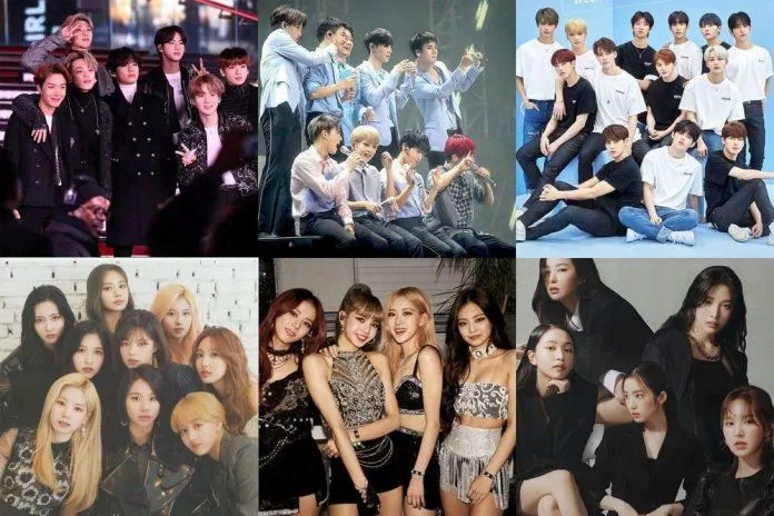 Đại diện của K-pop thế hệ 3 (từ trái qua phải): BTS, EXO, SEVENTEEN, TWICE, BLACKPINK, Red Velvet (Nguồn: Internet)