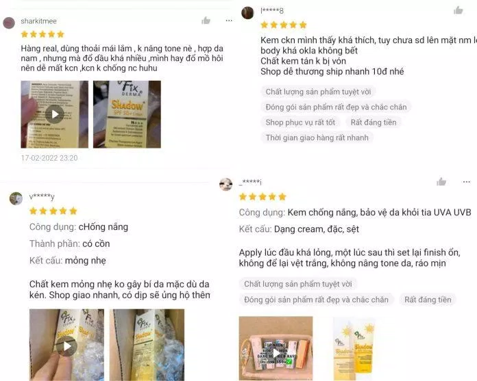 Đánh giá của khách hàng về kem chống nắng của thương hiệu Fixderma trên Shopee (ảnh: internet) Đánh giá của khách hàng về kem chống nắng của thương hiệu Fixderma trên Shopee (ảnh: internet)