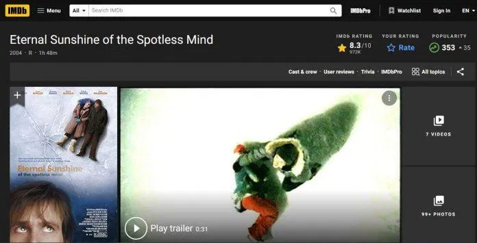 Điểm IMDB của Ký Ức Tình Yêu (Nguồn: Internet)