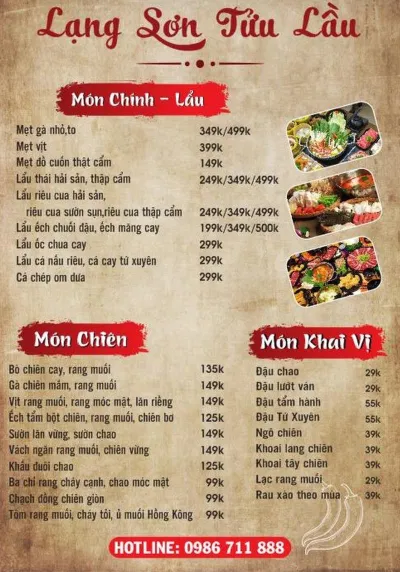 Menu của nhà hàng. (Ảnh: Internet)