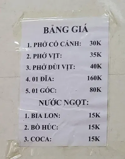 Menu của quán. (Ảnh: Internet)