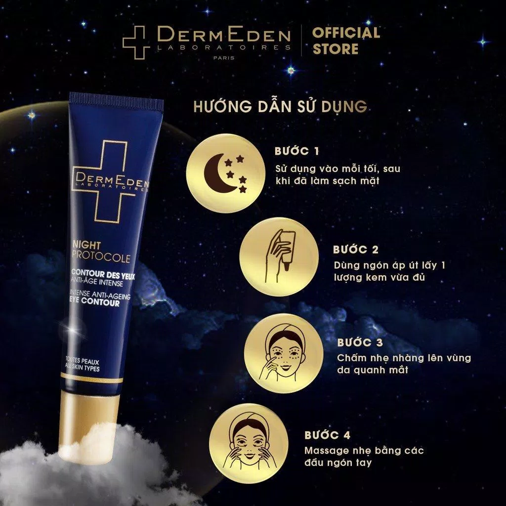 Sử dụng kem mắt DermEden Night Protocole Eye Contour có thể sử dụng mỗi ngày (nguồn: internet)