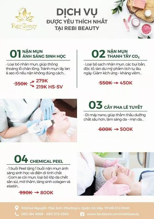 Bảng giá tham khảo các dịch vụ tại Rebi Beauty Academy (ảnh: Rebi Beauty Academy ) Bảng giá tham khảo các dịch vụ tại Rebi Beauty Academy (ảnh: Rebi Beauty Academy )
