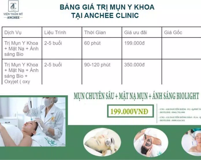Bảng giá tham khảo các dịch vụ tại Viện Thẩm Mỹ Anchee Clinic (ảnh: Viện Thẩm Mỹ Anchee Clinic) Bảng giá tham khảo các dịch vụ tại Viện Thẩm Mỹ Anchee Clinic (ảnh: Viện Thẩm Mỹ Anchee Clinic)