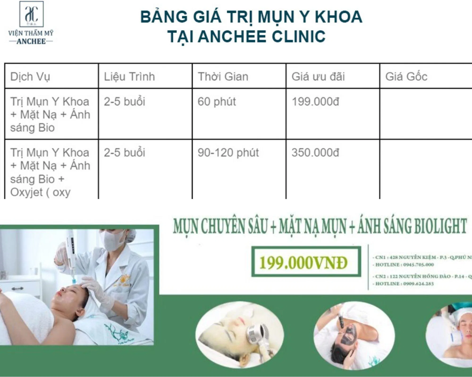 Bảng giá tham khảo các dịch vụ tại Viện Thẩm Mỹ Anchee Clinic (ảnh: Viện Thẩm Mỹ Anchee Clinic) Bảng giá tham khảo các dịch vụ tại Viện Thẩm Mỹ Anchee Clinic (ảnh: Viện Thẩm Mỹ Anchee Clinic)