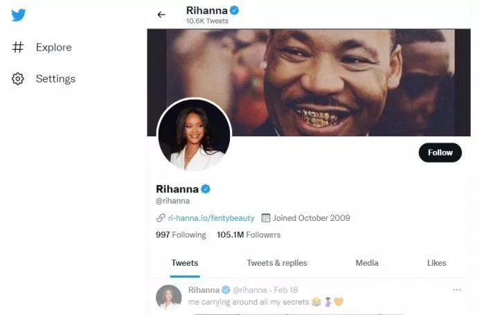 Tài khoản Twitter của Rihanna (Nguồn: BlogAnChoi)