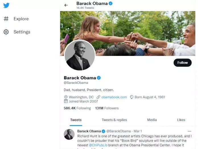 Tài khoản Twitter của Barack Obama (Nguồn: BlogAnChoi)