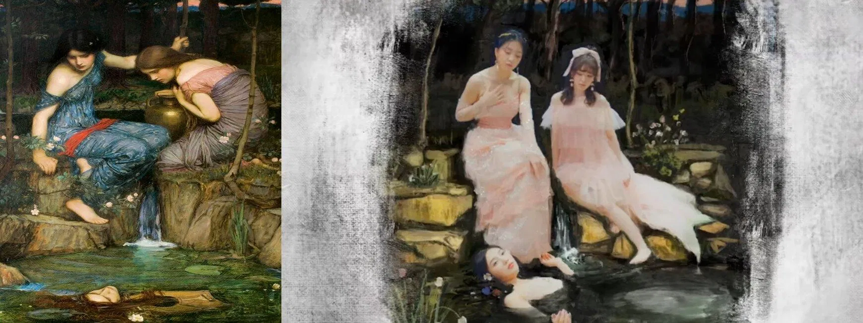 Bên trái: Bức tranh "Nymphs finding the Head of Orpheus"- John William Waterhouse (Nguồn: Internet) Bên phải: MV "Feel My Rhythm - Red Velvet (Nguồn: YouTube SMTOWN) Bên trái: Bức tranh "Nymphs finding the Head of Orpheus"- John William Waterhouse (Nguồn: Internet) Bên phải: MV "Feel My Rhythm - Red Velvet (Nguồn: YouTube SMTOWN)