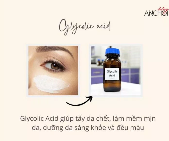 Glycolic Acid là phân tử nhỏ nhất của AHA có khả năng thấm sâu vào bên trong da cải thiện nếp nhăn và giúp da mắt tươi tắn hơn (nguồn: BlogAnChoi)