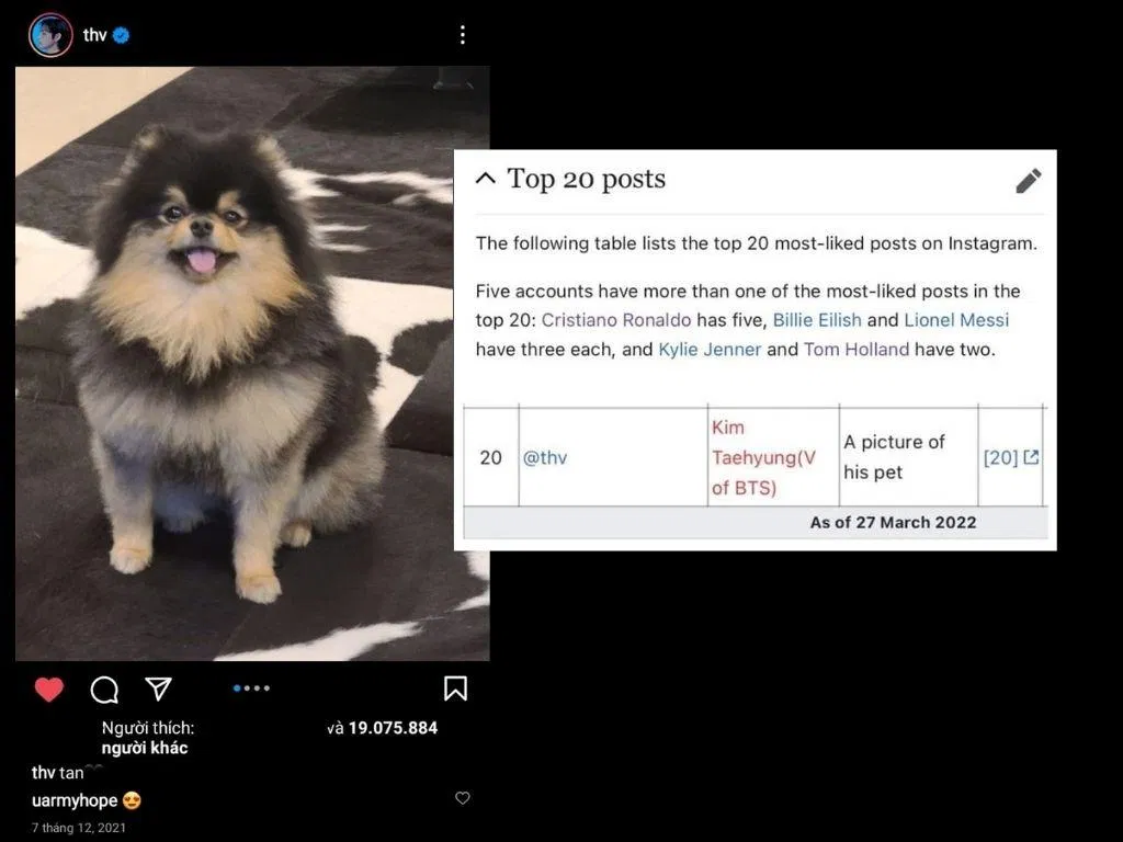 Bài post đạt kỷ lục của V (Ảnh: Internet).