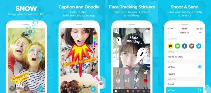 Không chỉ đơn thuần chụp và chỉnh sửa ảnh, SNOW còn có tính năng gửi ảnh qua tin nhắn (Nguồn: Internet) Không chỉ đơn thuần chụp và chỉnh sửa ảnh, SNOW còn có tính năng gửi ảnh qua tin nhắn (Nguồn: Internet)