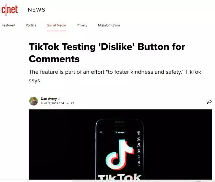 Bài đăng về thử nghiệm nút dislike trên TikTok của cnet (Nguồn: BlogAnChoi) Bài đăng về thử nghiệm nút dislike trên TikTok của cnet (Nguồn: BlogAnChoi)