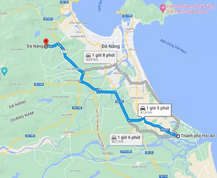 Khoảng cách di chuyển Hội An - Đà Nẵng (Nguồn: Internet) Khoảng cách di chuyển Hội An - Đà Nẵng (Nguồn: Internet)