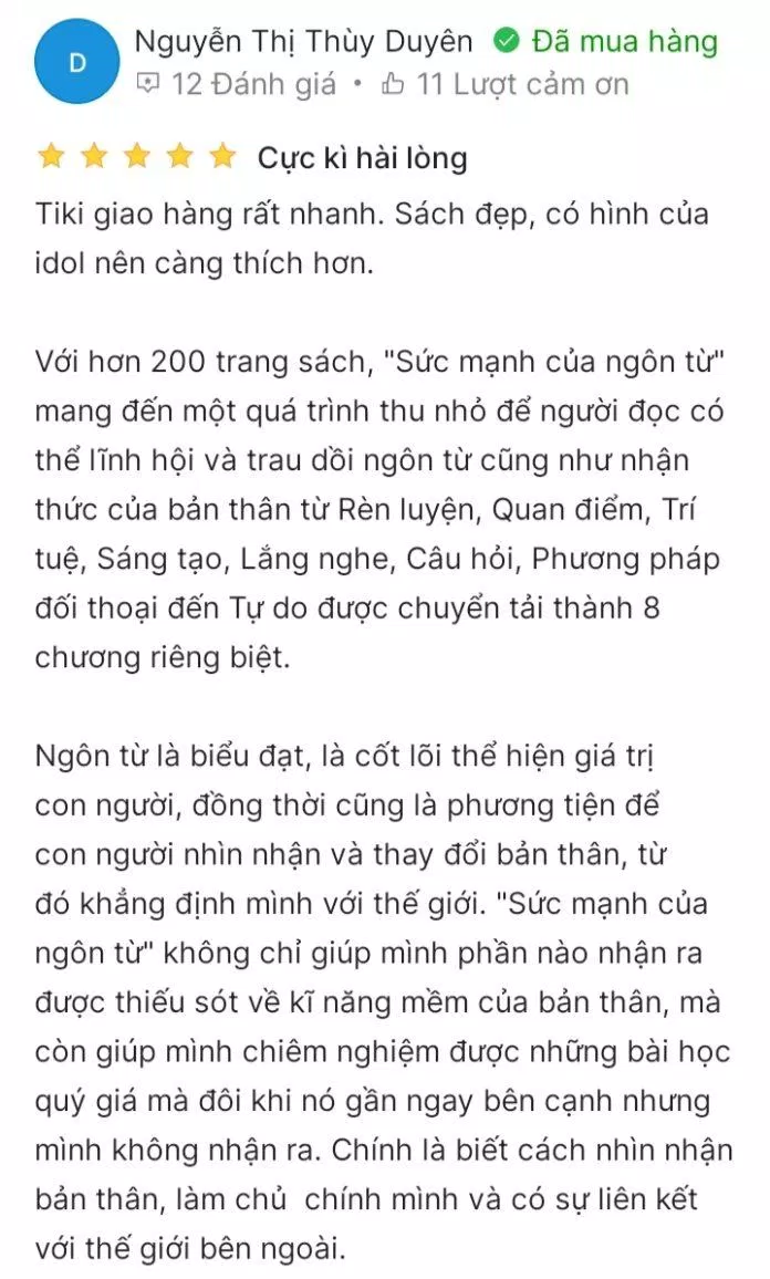 Cản nhận của bạn đọc trên Tiki (Nguồn: BlogAnchoi )