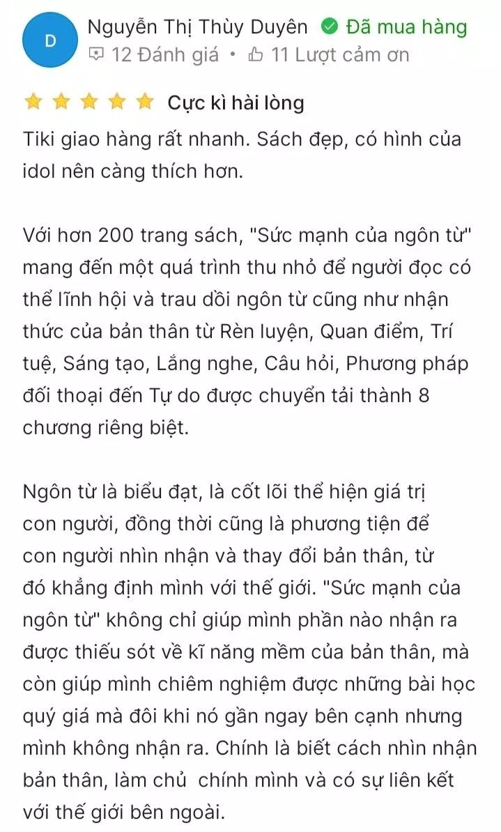 Cản nhận của bạn đọc trên Tiki (Nguồn: BlogAnchoi )